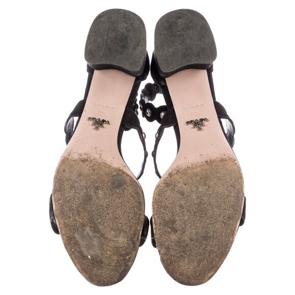 Authentic PRADA Block Heel Pewter Studded Suede Sandal Rear Zip Sandal Sz 40.5 - Picture 5 of 6